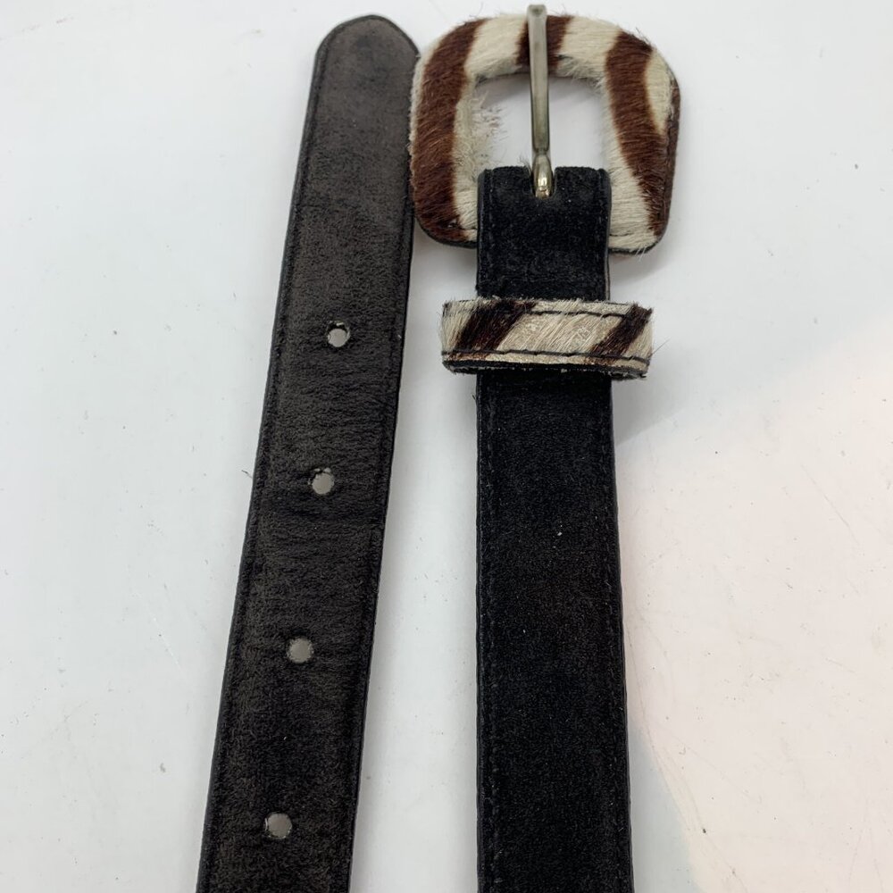 vtg Amiee Lynn suede belt Size M Black W Pony-style calfskin Zebra Print Buckle - Picture 4 of 6